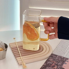 400ml Creative Square Glass Cup With Handle Straw Clear Vintage Coffee Tea Juice Milk Wine Beverage Gasses Mugs For Drinks Gift