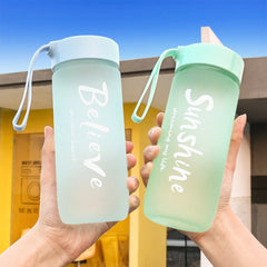 600ml Frosted Plastic Kids Water Bottle For School Drinking Cute Sports Water Cup Portable Clear Space Cup Anti Fall BPA Free