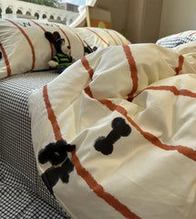 YICKYUE  -  Cute cartoon teddy dog stripes bedding set kid teen boy,twin full queen cotton home textile bed sheet pillow case quilt cover