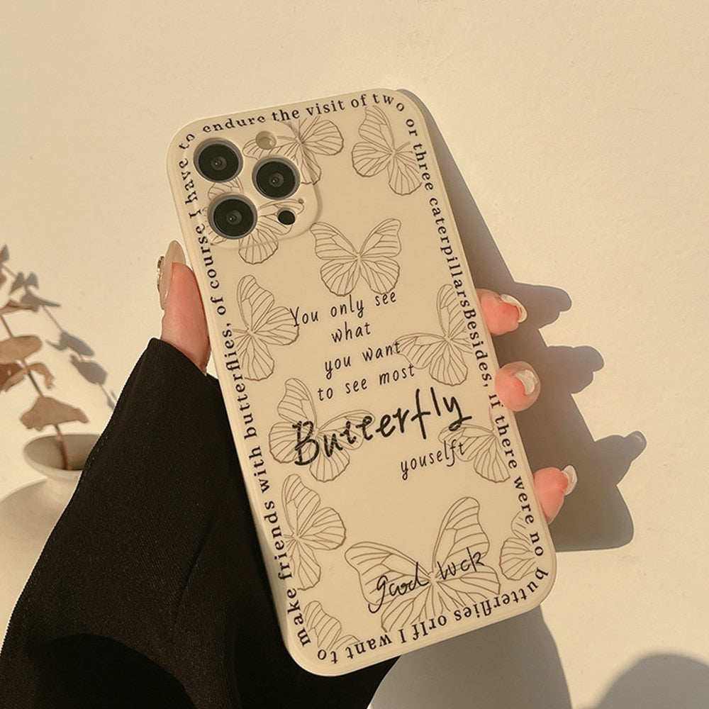 Original butterfly shockproof cute cartoon phone case for iphone 13 mini 11 pro max 12 xsmax x xr se  7 8 plus cover capa