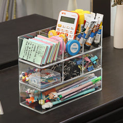 Clear Drawer Organizer Tray Cosmetic Storage Box Makeup Organizer Plastic Stationery Storage Drawer Dividers Can Overlap Case