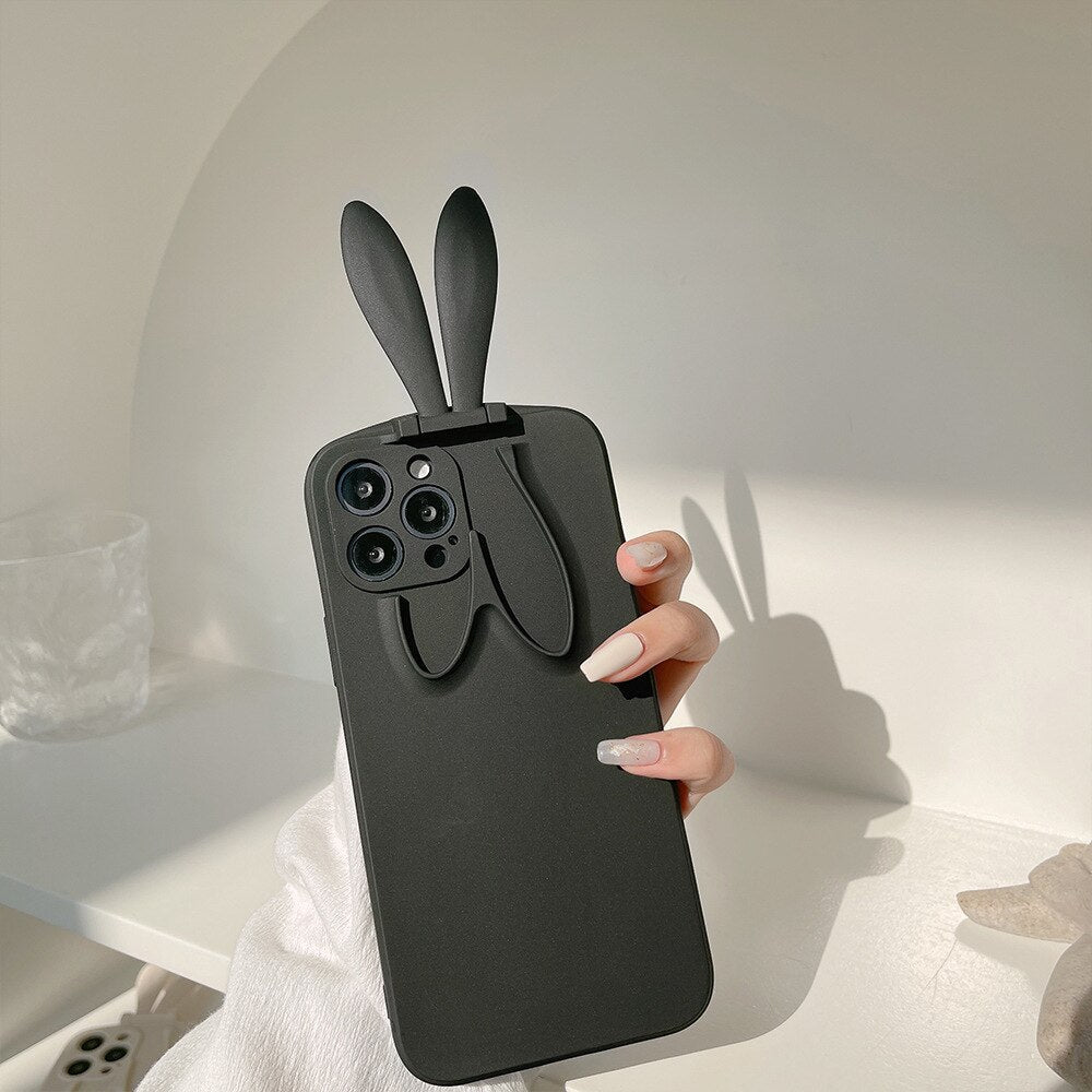 Rabbit ears Folding stand holder soft silicone phone case for iphone 12 mini 7 8 se 2020 plus 11 pro max xsmax x xr cute cover