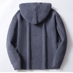 Hearujoy Autumn Winter Men Double Breasted knitted Hoodie Jacket Vintage Grey Hooded Sweater Oversized  Knit Cardigan Casual Knitwear