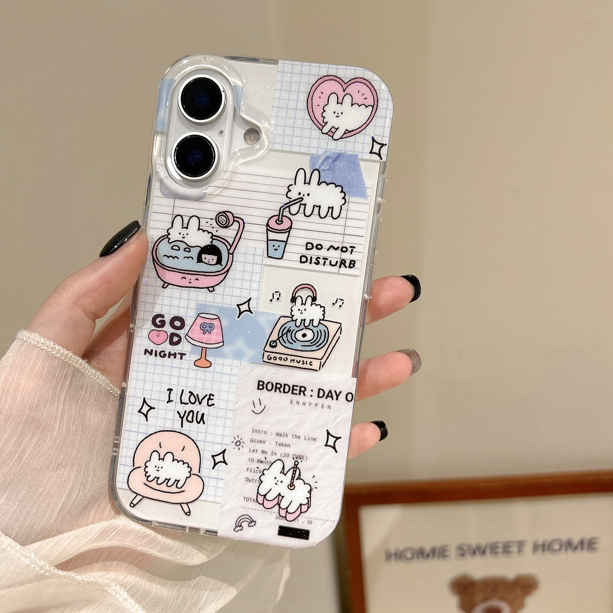 YICKYUE  -  ins Sparkling Cute Cartoon Little White Dog Star Blue Grid Pattern Phone Case for iPhone 16 15 14 13 Pro Max Back Cover Fund