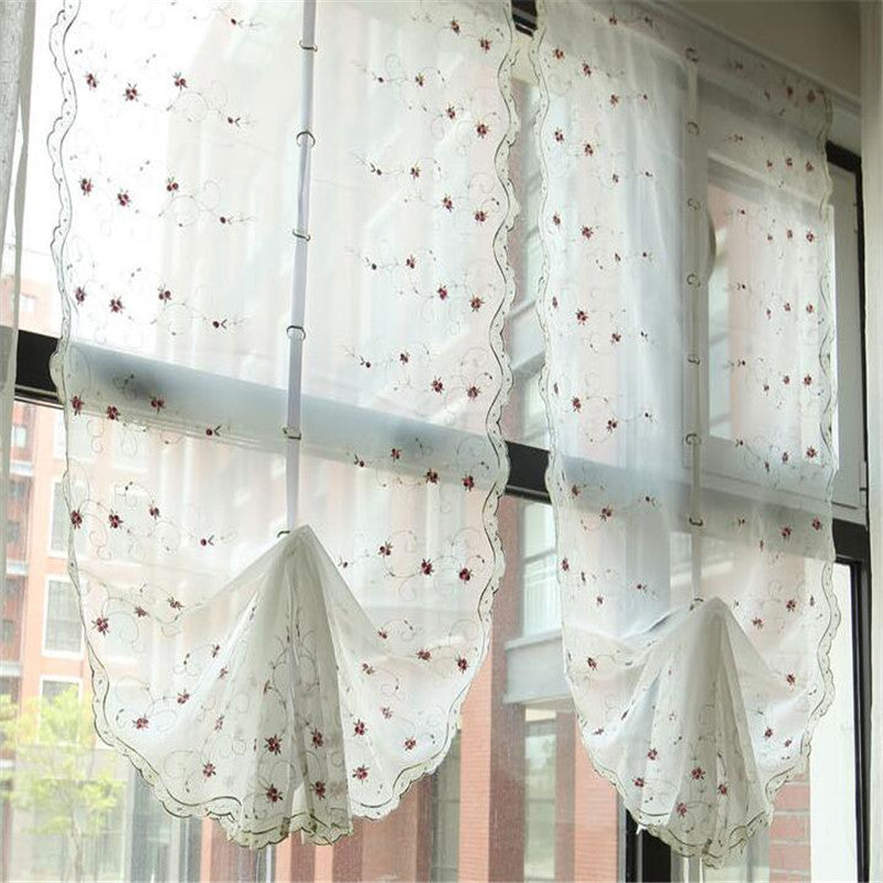 YICKYUE  -  Free Shipping Purple Rose Lifted Curtains Balloon Purdah Roman Shades Finished Fan Drapes Short Blinds Coffee Window Valance