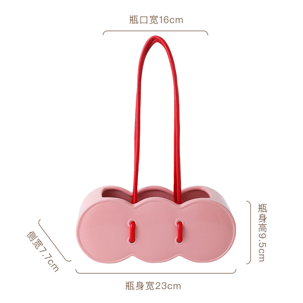 YICKYUE  -  Ceramic Handheld Flower Basket,Bag Vase,High End Festival Gift,Creative Flower Arrangement,Home Decoration, Ornament, Flower Art