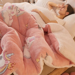 Yickyue Cute Super Warm Lamb Wool Quilt Winter Thickened Warmth Cotton Velvet Soft Small Child Size Blanket Duvet Single Double Bed