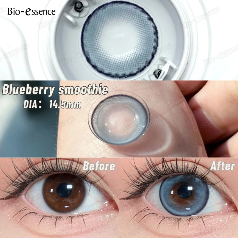 YICKYUE  2Pcs Gray Contact Lenses with Degree Yearly Blue Lens Colorcon Cosmetics Beauty Big Eyes Student Pupil Fast Shipping