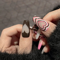 Press On Nails Heart Nail Tips Design Sweet Full Cover Nail Tips Fake Nails Coffin Shape Elegant Fingernails Free Shipping Items