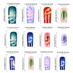 YICKYUE  -  24PCS 3D Water Drops Decor y2k Nails Press On Coffin Reusable Adhesive False Nails Wearable Colorful Halo Fake Nails Long Ballet