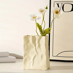Yickyue 1 Large Capacity Pleated Paper Bag Shaped Ceramic Vase for Flower Arrangement and Home Decoration - Perfect for Wedding, Bedroom
