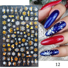 3D Christmas Sticker For Nails Cute Cartoon Sliders Snowflake Elk Xmas Tree Decal Gel Polisn Manicures Nail Art Decoration F691