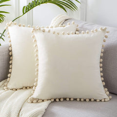 J Velvet Cushioncover pillowslip with Ball Soft Decorative Cushion Home Decor for Sofa Set Bedroom Pillowcase Blue Pink Pillow