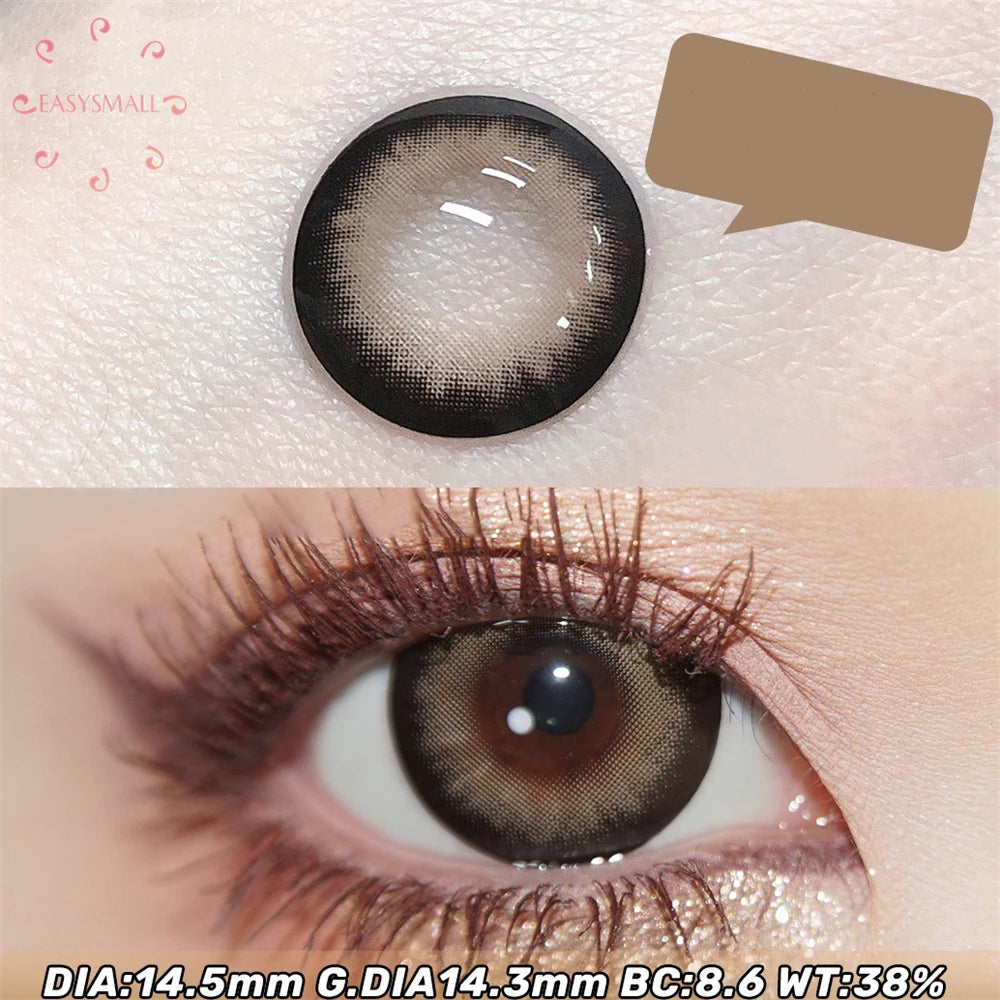 YICKYUE  Fish Brown Colored Contact Lenses for Eyes Natural Yearly Contact Lens Big Beauty Pupil Degrees Prescription Myopia