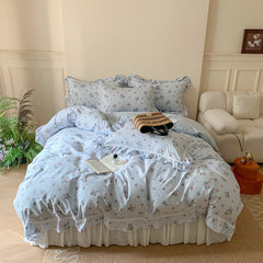 YICKYUE  -  Korean Style Lace Ruffles Floral Cotton Velvet Patchwork Duvet Cover Set Bed Sheet Or Bed Skirt Pillowcase Princess Bedding Set