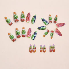 YICKYUE  -  24pcs Creative Fruit False Nails Summer Watermelon Pattern Press on Nails for Women Girl Wearable Almond Fake Nail Tips