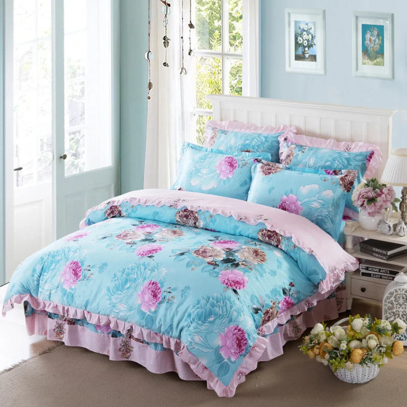 YICKYUE  -  ﻿ Korean Style 100% Cotton Bedding Comforter Cover Set with Pillowcase Flower housse de couette 220x240 Duvet Cover set King Siz