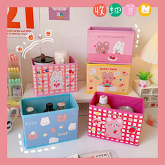W&G Ins Korean New Soft Cute Bear Desktop Non-woven Decoration Basket Storage Box Office Student Kawaii Debris Basket