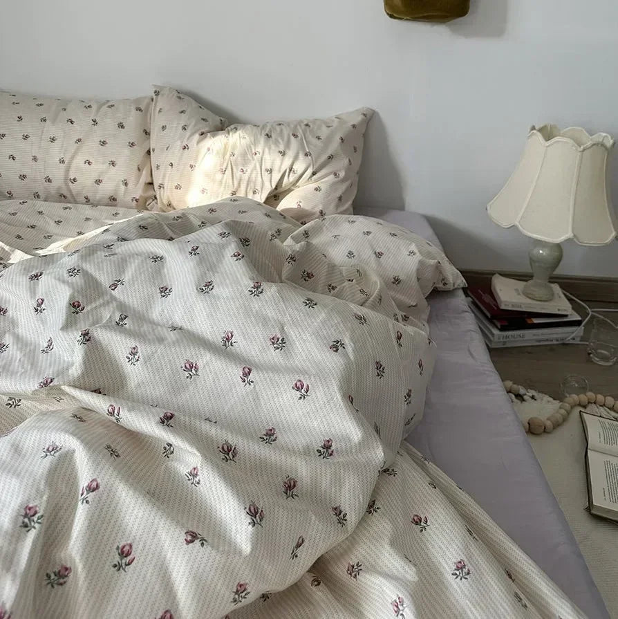 YICKYUE  -  Ins Style Bedding Set Fashion Solid Color Washable Duvet Cover Without Comforter Pillowcases Sheet for Student Soft Home Textile