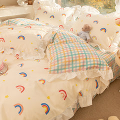YICKYUE  - Korean Bed Skirt Pure Cotton Bed Four-piece Set 100 Cotton