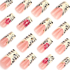 YICKYUE  -  24pcs Autumn Leopard print False Nails French Ballet Fake Nail Tips Wearable Full Cover Red Flower Spice Girls Press on Nails