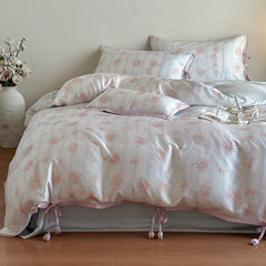 YICKYUE  -  Korean Summer Tencel Blend Bedding Set - 4PC Romantic Lace Trim | Cooling Cotton-like Sheets
