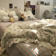YICKYUE  -  Elegant romantic flower bedding set girl,cotton fairyfair ruffled twin full queen home textile bed sheet pillow case quilt cover