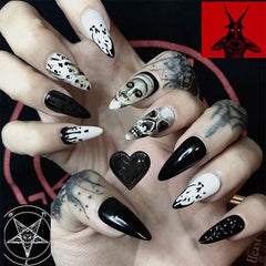 24Pcs/Box Almond Round Skeleton False Nails Detachable Stiletto Fake Nails Full Cover French Ballerina Nail Tips Press On Nails