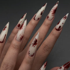 YICKYUE  -  24Pcs Halloween Nail Set Short Press on Cartoon Imp Long Fake Nails with Glue Blood Skull Holiday False Nails Stick On