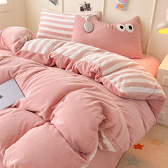 YICKYUE  -  Milk Velvet Warmth Bedding Set Full Winter Soft Queen Duvet Quilt Cover Flannel ensembles de couette Cozy Eye Decor Pillowcase