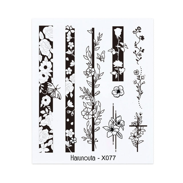 Harunouta 1pcs Nail Sticker Flower Water Transfer White Rose Necklace Lace Jewelry Nail Water Decal Black Wraps Tips