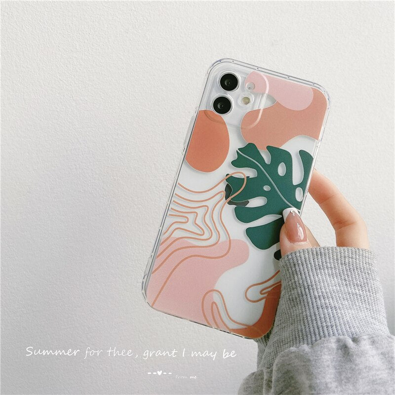 Leaves tree soft silicone phone case summer label conque for iphone 12 11 pro max mini 7 8 plus xs max x xr se 2 cover capa