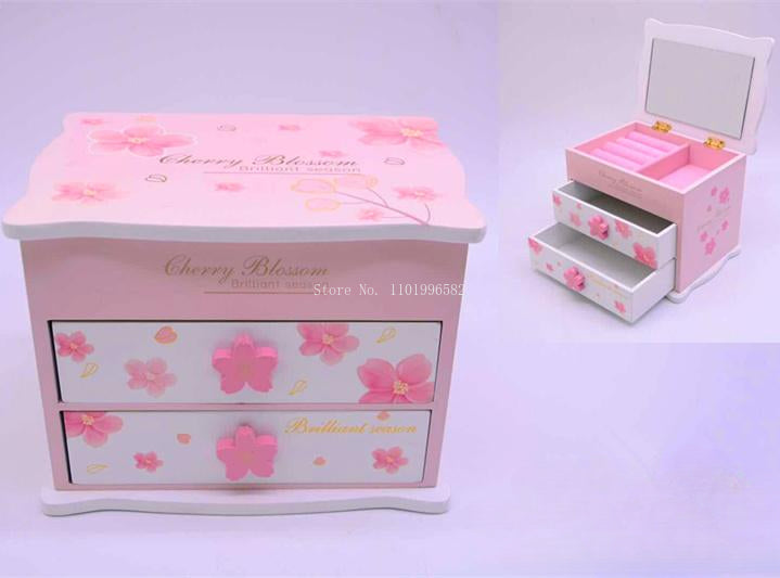 YICKYUE  -  Cartoon Cute Xyloid Double-deck Drawer Jewelry Storage Box Children's Hair Card Storage Multifunction Desktop Organizer Box