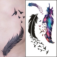 YICKYUE  -  Waterproof Temporary Tattoo Sticker Black Butterfly Cherry Blossom Bird Flower English Letters Body Art Tatoo Sticker Fake Tatto
