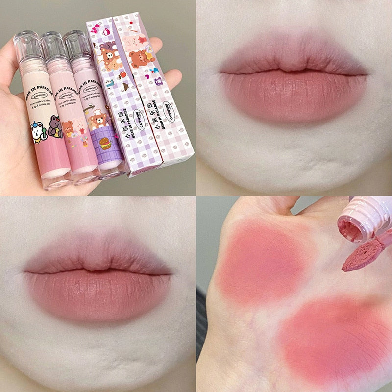 Yickyue Chestnut Brown Lip Mud Lipstick Cute Bear Velvet Matte Lip Glaze Waterproof Long-lasting Moisturizing Sexy Lip Gloss Makeup Set