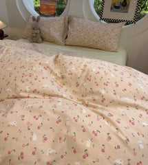 YICKYUE  -  Cute rabbit cherry pink green bedding set 1.2 1.5 1.8 kid,twin full queen cotton home textile bed sheet pillowcase quilt cover