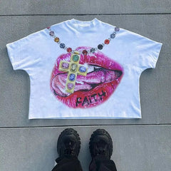 Hearujoy  Y2K Vintage Aesthetic Casual Hip-hop Splicing Clothing Retro Gothic Fashion Sports High Street Kawaii T-shirt Man Woman