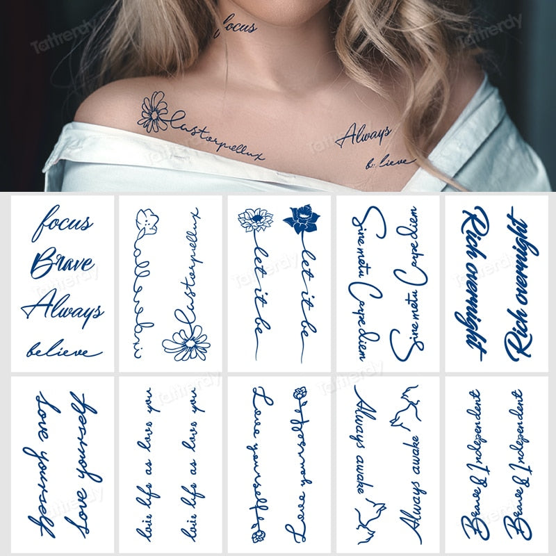 YICKYUE  -  10Pcs/lot Juice Ink Temporary Tattoos Small Size Couple Long Lasting on Hands Finger Neck Wrist Waterproof Fake Tattoo Wholesale