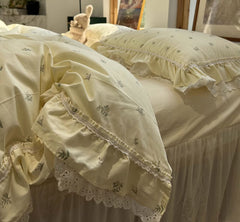 YICKYUE  -  Romantic french floral bedding set,twin full queen fairyfair lace flower cotton home textile bedspread pillow case duvet cover