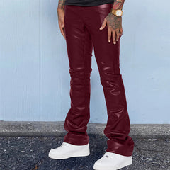 Hearujoy New Fashion Men PU Leather Pants Vintage Slim Fit  Straight Trousers Spring Autumn Casual Streetwear Skinny Long Pant Male