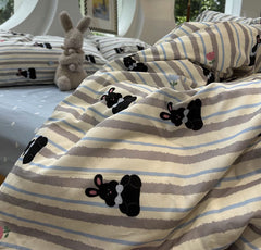 YICKYUE  -  Cute rabbit blue grey stripe bed set 1.2 1.5 1.8 2.0,twin full queen king cotton home textile bed sheet pillow case quilt cover