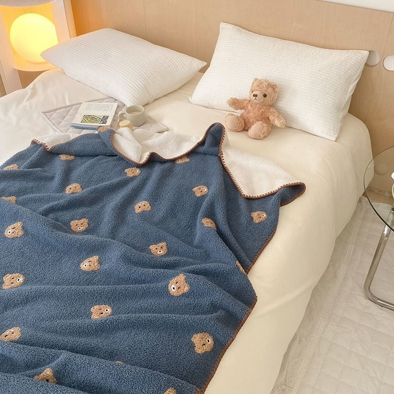 Yickyue Cartoon Cute Bear Blanket Baby Plush Warm Skin Blanket Nap Shawl Air Conditioning Blanket For Sofa Bed Fluffy Home Textile