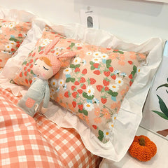 2022 Cotton Edge Printed Bedding 4PCS Quilt Cover Fitted Bed Sheet Pillowcase Cute Princess Room Bedroom Decoration Household