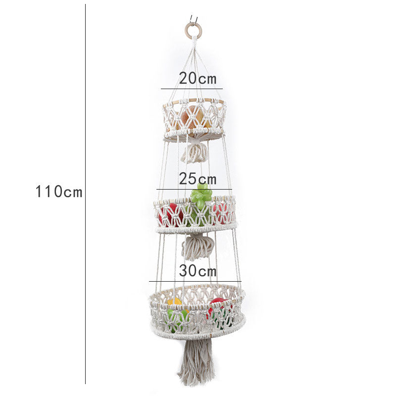 YICKYUE  -  Hemp Rope Woven Fruit Basket Kitchen Storage Boxes Cotton String Woven Vegetable Basket Home Kitchen Food Storage Organizer