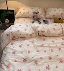 YICKYUE  -  Cute sweet pink cake bedding set single double,twin full queen king kawaii cotton home textile bed sheet pillow case quilt cover