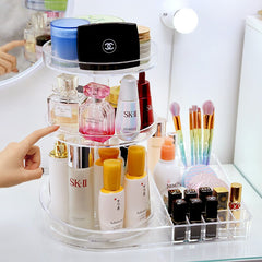 Transparent Cosmetic Storage Box Makeup Organizer 3 Layers Lipstick Storage Rack Makeup Brush 360 Degree Rotation Plastic Box