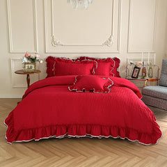 Yickyue Bedding Sets Luxury Girls French Manor Bed Line Cotton Quilted Ruffle Duvet Cover Bed Skirt with Pillowcase Bed Comforter Sets