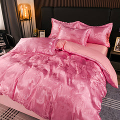 Yickyue - Beautiful Floral Jacquard Satin Bedding Set Full Queen King Size