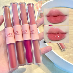 Yickyue 2 In 1 Dual Head Ultralight Misty Velvet Lip Gloss Non-cracking Makeup Lip Mud Long-Lasting Waterproof Matte Lipstick