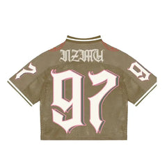 Hearujoy  American Gothic Rock Letters Oversized T-Shirt Men's Y2K Street Hip-Hop Harajuku Loose V-Neck Baseball Uniform Women's Top